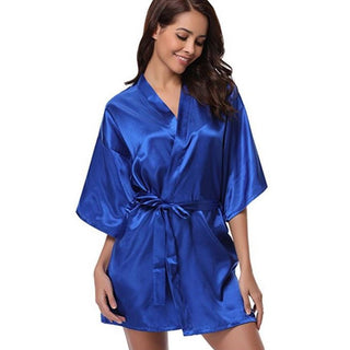 Buy royal-blue Women Kimono V-Neck Robe