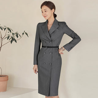 Buy gray Knee Length Acrylic Blazer Dress