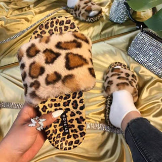 Women Animal Patterned Plush Strapped Comfort Shoes