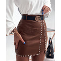 Women Rivets PU Leather Skirt