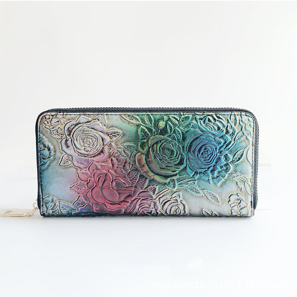 Embossed Zipper Clutch Wallet