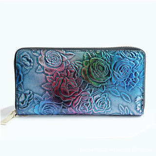 Embossed Zipper Clutch Wallet