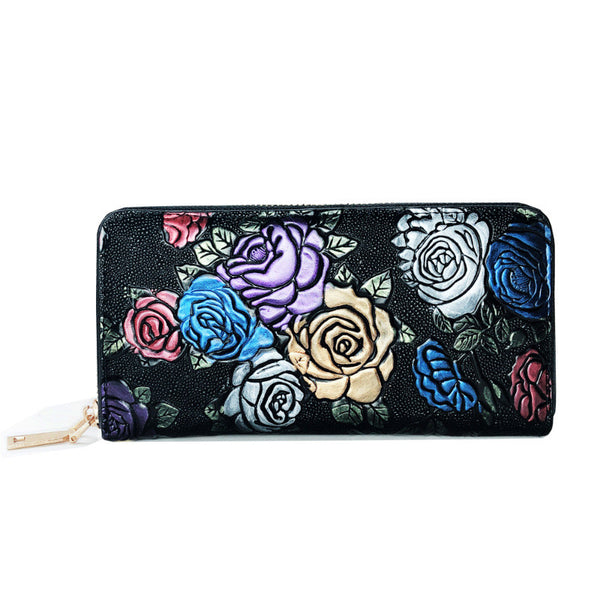 Embossed Zipper Clutch Wallet