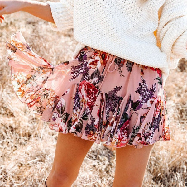 Floral Elegant Ruffled Chiffon Skirt