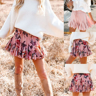 Floral Elegant Ruffled Chiffon Skirt