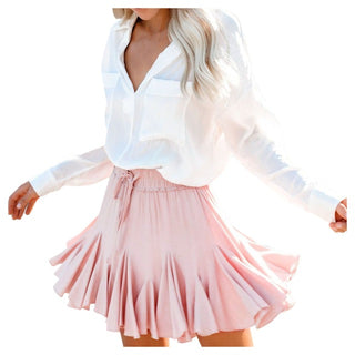 Buy pink Floral Elegant Ruffled Chiffon Skirt