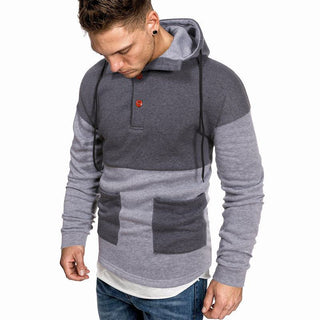 Buy dark-grey Men Casual Color Block Hoodie