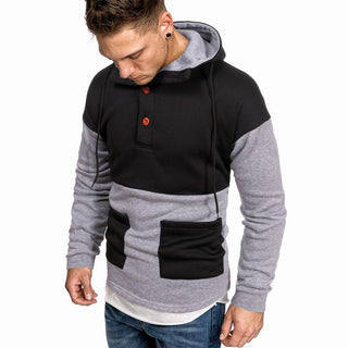 Buy black-gray Men Casual Color Block Hoodie