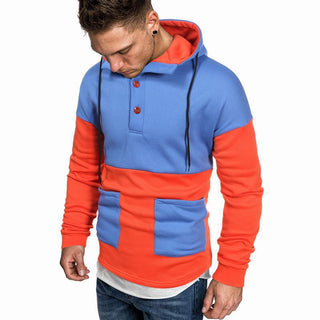 Buy orange-blue Men Casual Color Block Hoodie