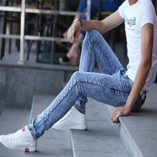 Buy white-blue Men Stretch Slim Fit Trendy Jeans