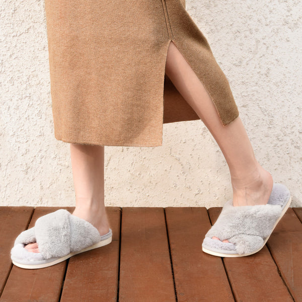 Warm Plush Cross Strapped Comfort Slippers