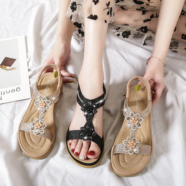 Women Floral Strapped Rhinestone Sandals