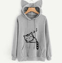 Cat Ears Printed Drawstring Hoodie