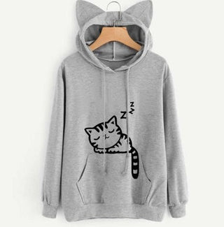 Cat Ears Printed Drawstring Hoodie