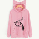 Cat Ears Printed Drawstring Hoodie