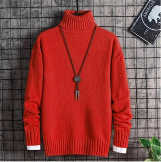 Buy red Men Turtleneck Velvet Bottoming Sweater