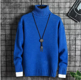 Buy blue Men Turtleneck Velvet Bottoming Sweater