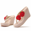 Women Floral Leather Straw Sandals