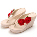 Women Floral Leather Straw Sandals