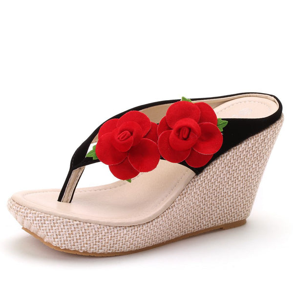 Women Floral Leather Straw Sandals