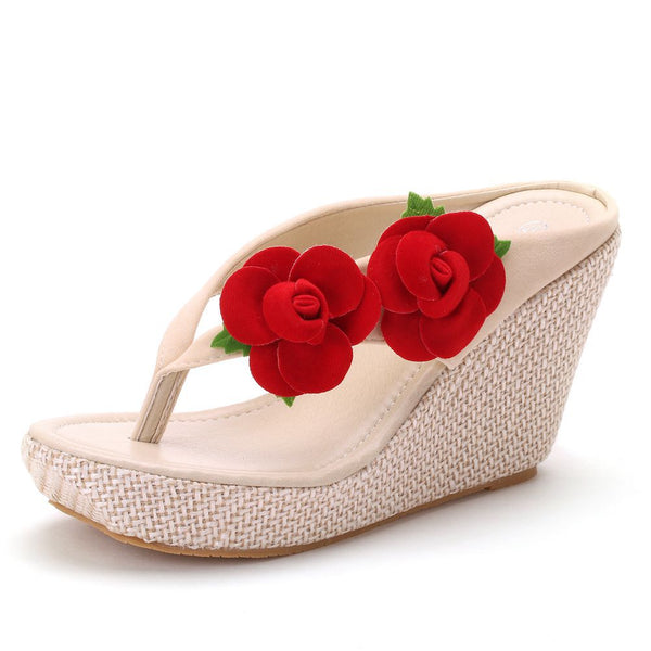 Women Floral Leather Straw Sandals