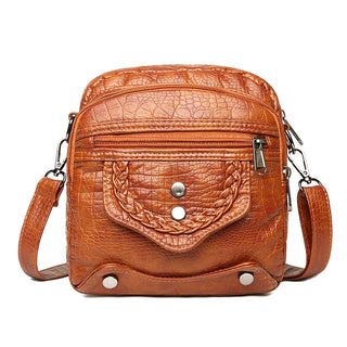 Buy brown Women Leather Multi-Pocket Crossbody Bag