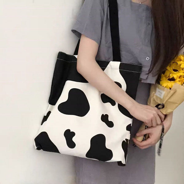 Cow Patterned Canvas Shoulder Bag