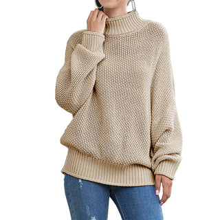 Buy khaki Turtleneck Knitted Loose Sweater