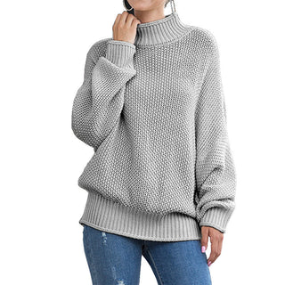 Buy gray Turtleneck Knitted Loose Sweater