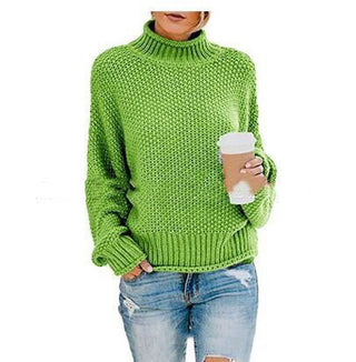 Buy green Turtleneck Knitted Loose Sweater