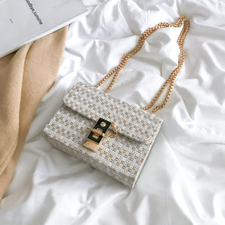 Buy white Women Small Checkered Chain-Strap Crossbody Bag