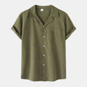 Men Cotton And Linen Short Sleeved Shirt