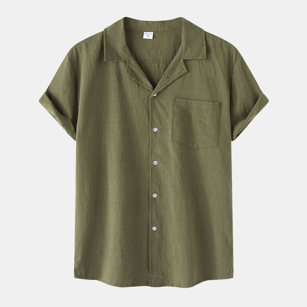 Men Cotton And Linen Short Sleeved Shirt