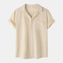 Men Cotton And Linen Short Sleeved Shirt