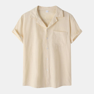 Buy khaki Men Cotton And Linen Short Sleeved Shirt