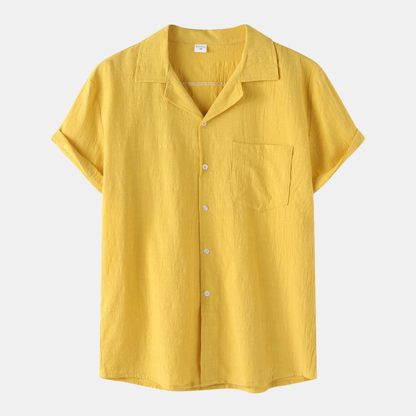 Men Cotton And Linen Short Sleeved Shirt