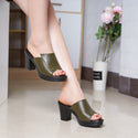 Women Thick Strap High Heel Slides