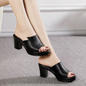 Women Thick Strap High Heel Slides