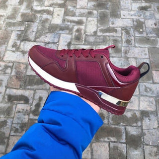 Buy red Women Solid Color Contrast Leather Running Shoe