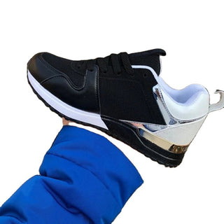 Buy black Women Solid Color Contrast Leather Running Shoe