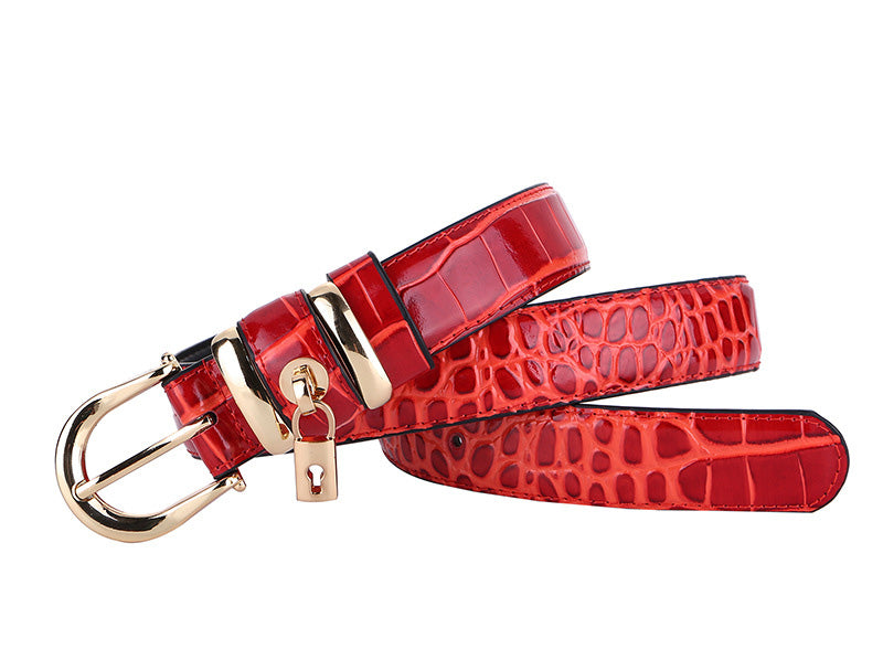 Women Cowhide Patterned Leather Belt