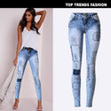 Low Waist Sky Blue Patchwork Skinny Tight Pencil Jeans