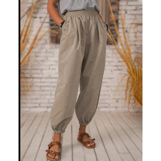 Buy coffee Women Pocket Polyester Cotton Pants