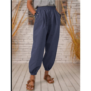 Buy dark-blue Women Pocket Polyester Cotton Pants