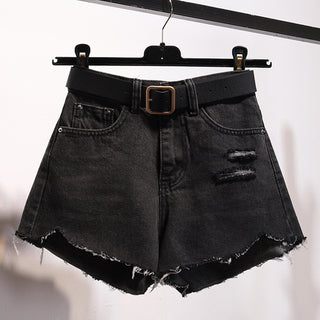 Buy black Women Irregular Denim Shorts