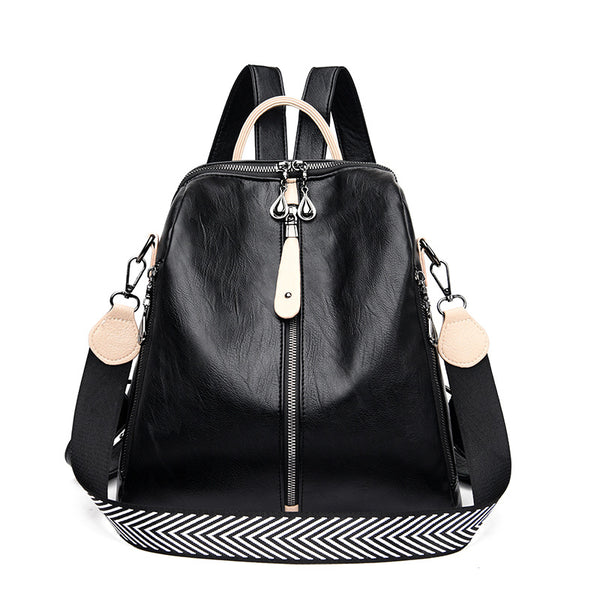 Soft Leather Mid-Zipper Backpack