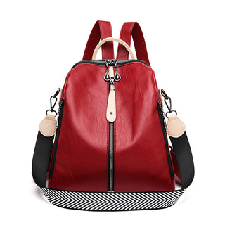 Buy red Soft Leather Mid-Zipper Backpack