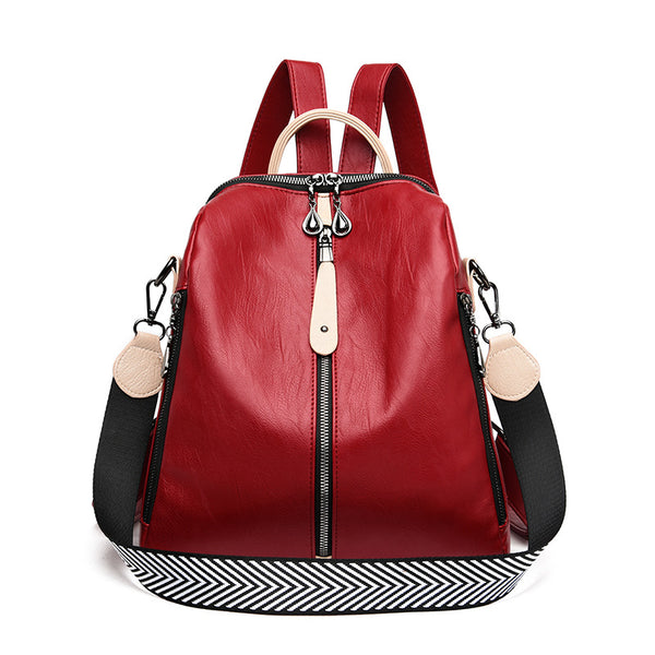 Soft Leather Mid-Zipper Backpack