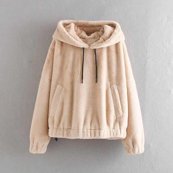 Women Composite Velvet Hooded Sweater