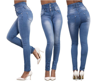 Buy light-blue Women Elastic High Waist Jeans